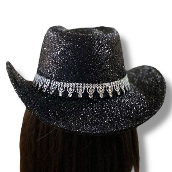 Black Sparkle Rhinestone Cowboy HatDisco Cowgirl Festival Glam NWT